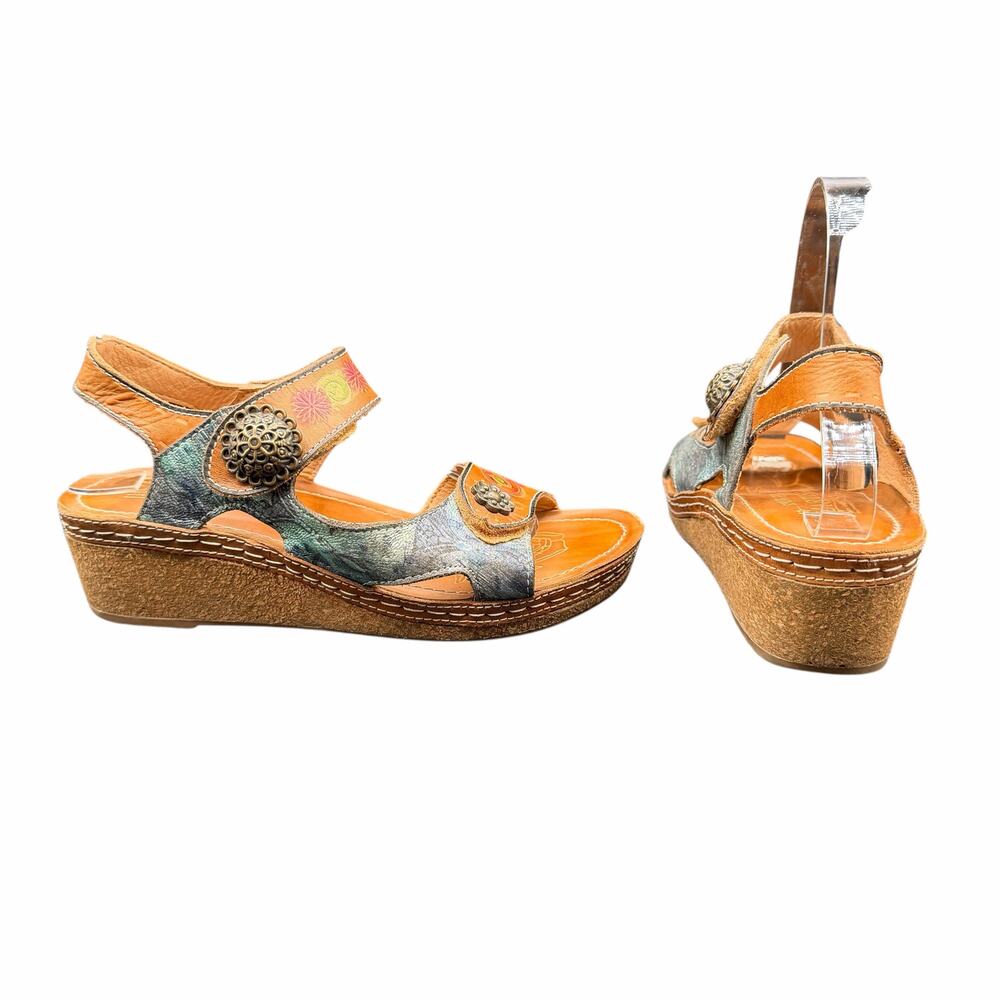 L’Artiste Spring Step Tiffinal Leather Floral Sandals 37 EU 6–6.5 Wedge Comfort